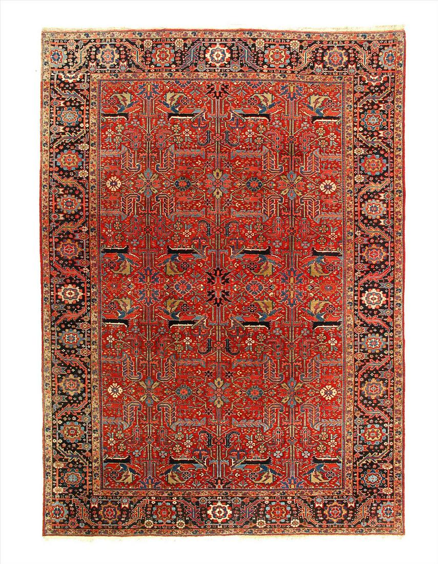 Persian antique Heriz 8'7'' X 12'2'': Persian Hand Knotted antique Heriz 8'7'' X 12'2'' - Circa 1900, Antique, Hand-Knotted, Lamb's Wool, 300-D12077-862. This item is part of our fine auction collection which includes many fine home acces