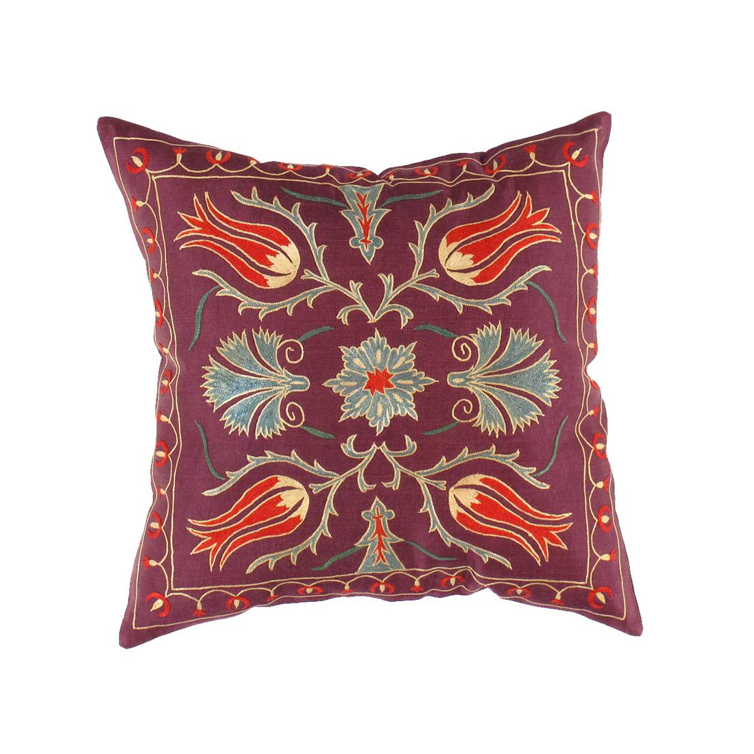 TS 198 Plum Color Suzani Turkish Pillow: TS 198 Plum Color Suzani Turkish Pillow - New, Pillows, Hand-made, Pure Silk, 300-TS 198-862. This item is part of our fine auction collection which includes many fine home accessories including antiq