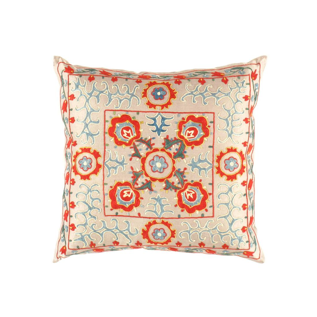 TS 205 Beige Suzani Turkish Pillow: TS 205 Beige Suzani Turkish Pillow - New, Pillows, Hand-made, Pure Silk, 300-TS 205-862. This item is part of our fine auction collection which includes many fine home accessories including antique ru