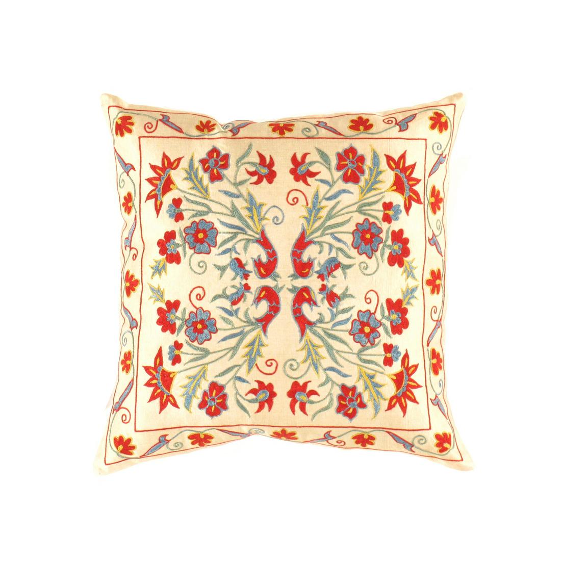 TS 304 Ivory Suzani Turkish Pillow: TS 304 Ivory Suzani Turkish Pillow - New, Pillows, Hand-made, Pure Silk, 300-TS 304-862. This item is part of our fine auction collection which includes many fine home accessories including antique ru