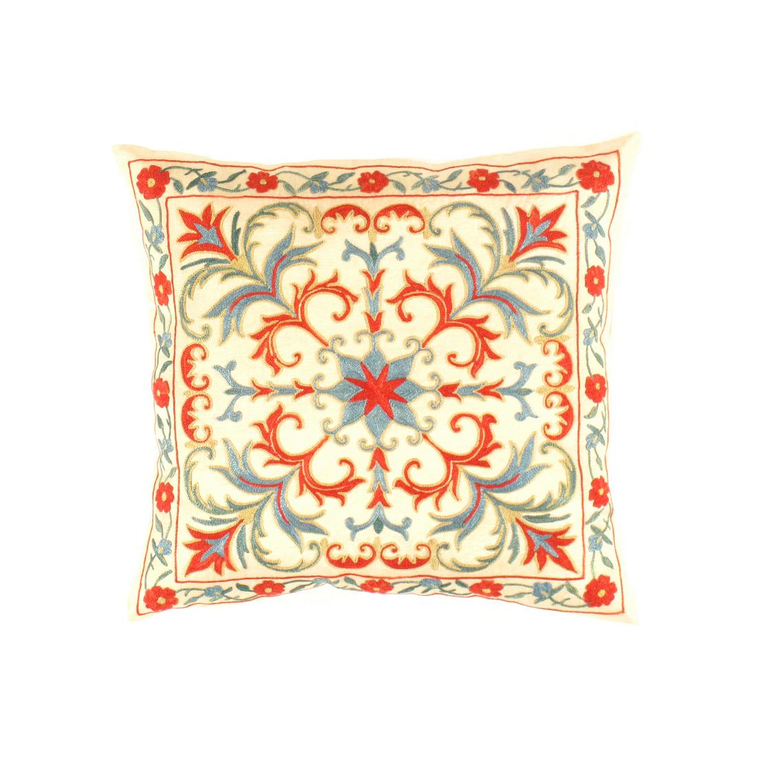 TS 305 Ivory Suzani Turkish Pillow: TS 305 Ivory Suzani Turkish Pillow - New, Pillows, Hand-made, Pure Silk, 300-TS 305-862. This item is part of our fine auction collection which includes many fine home accessories including antique ru