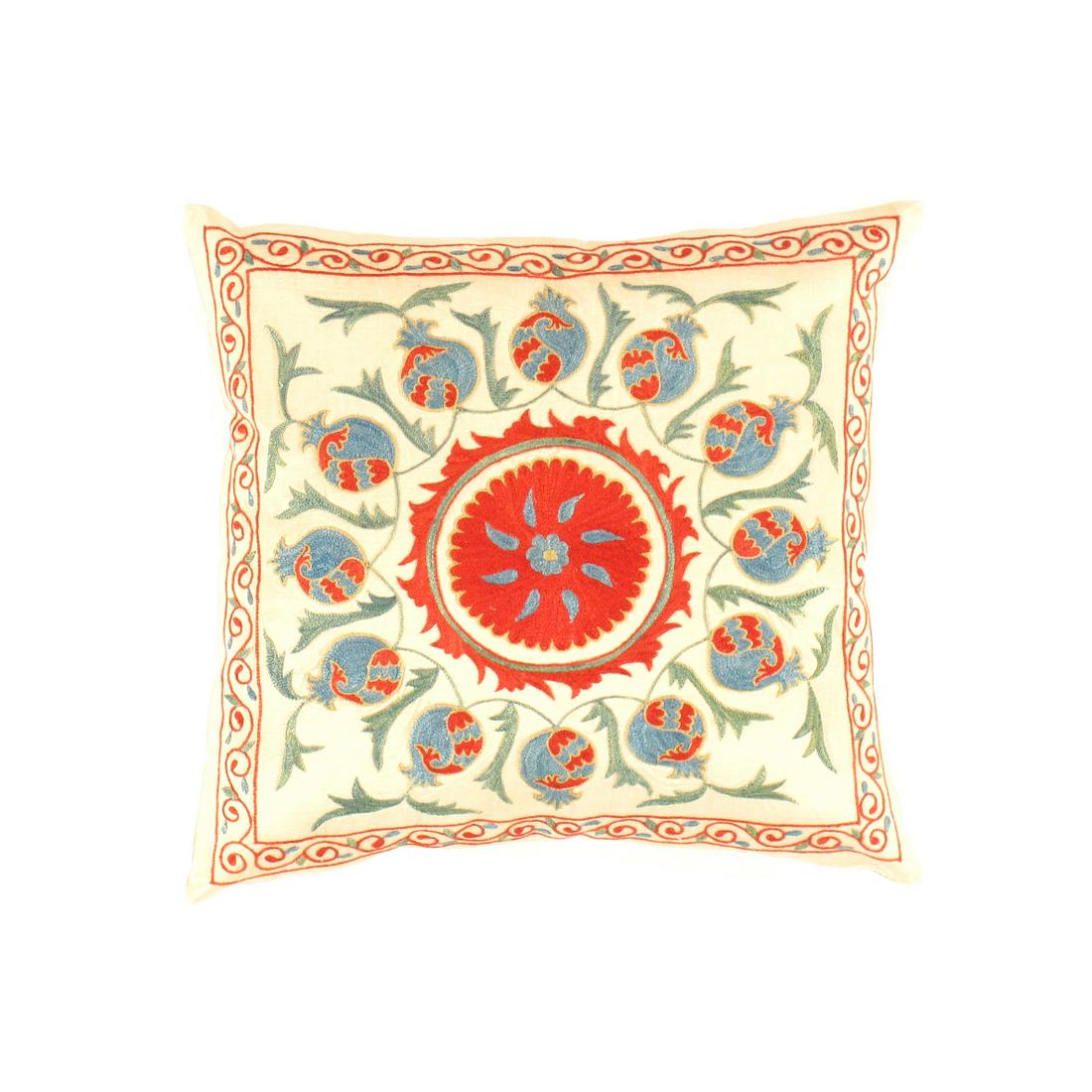 TS 306 Ivory Suzani Turkish Pillow: TS 306 Ivory Suzani Turkish Pillow - New, Pillows, Hand-made, Pure Silk, 300-TS 306-862. This item is part of our fine auction collection which includes many fine home accessories including antique ru
