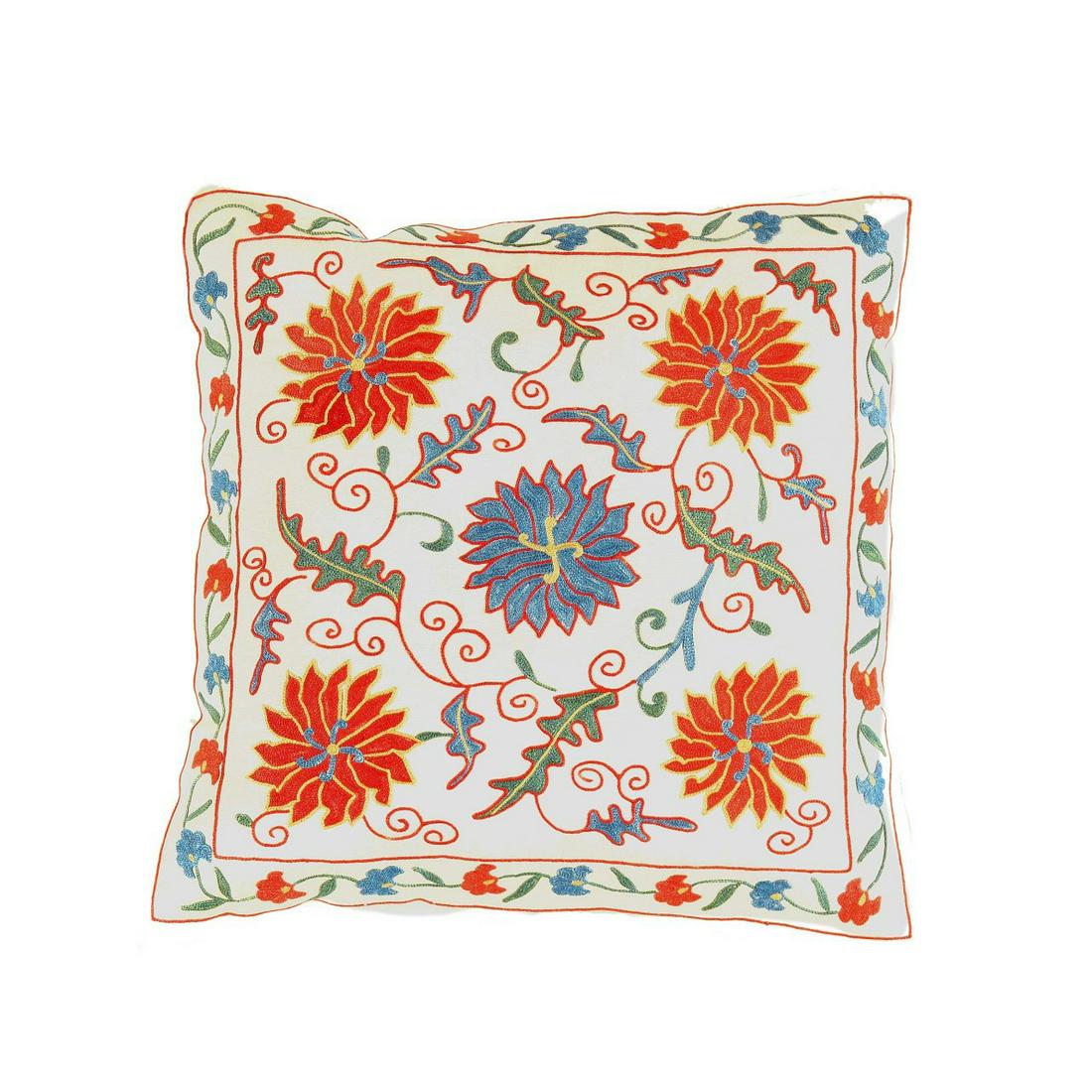 TS 192 Ivory Suzani Turkish Pillow: TS 192 Ivory Suzani Turkish Pillow - New, Pillows, Hand-made, Pure Silk, 300-TS 192-862. This item is part of our fine auction collection which includes many fine home accessories including antique ru