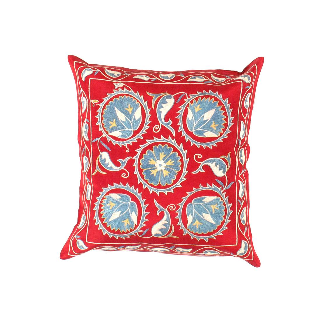 TS 211 Red Suzani Turkish Pillow: TS 211 Red Suzani Turkish Pillow - New, Pillows, Handmade, Pure Silk, 300-TS 211-862. This item is part of our fine auction collection which includes many fine home accessories including antique rugs,