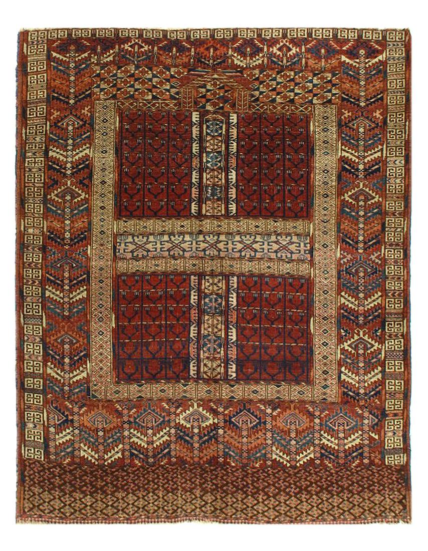 Rust Russian Antique Tekkeh 4'2'' X 4'11'': Rust Russian Antique Tekkeh 4'2'' X 4'11'' - Circa 1880, Antique, Hand-Knotted, Lamb's Wool, 300-D04518-862. This item is part of our fine auction collection which includes many fine home accessories