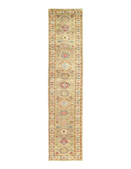 Ivory Super Kazak Lamb's Wool Runner 2'8" X 13': Ivory Super Kazak Lamb's Wool Runner 2'8" X 13' - New, Turkish, Hand-Knotted, Lamb's Wool, 300 -D12674- 862.This item is part of our fine auction collection which includes many fine home accessories i