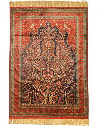 Double-Sided Persian Hand-knotted ALL Silk Quchan Rug 4'2'' X 6'