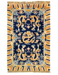 Navy Blue Antique Chinese Art Deco 4'1'' X 6'2''