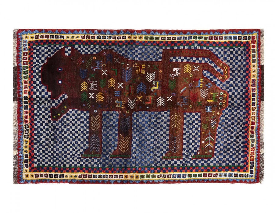 Fine Hand knotted Persian Lion design Shiraz rug 3'6'' X 5'7'': Fine Hand knotted Persian Lion design Shiraz rug 3'6'' X 5'7'' - 2020, Shiraz, Hand-Knotted, Lamb's Wool, 300 -D13887- 862.This item is part of our fine auction collection which includes many fine hom