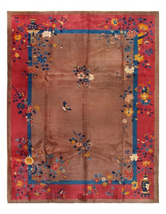 Light Brown Chinese Art Deco 9' x 11'.7'': Light Brown Chinese Art Deco 9' x 11'.7'' - circa 1920, Art Deco, Hand-Knotted, Lamb's Wool, 300 -54144- 862.This item is part of our fine auction collection which includes many fine home accessories 