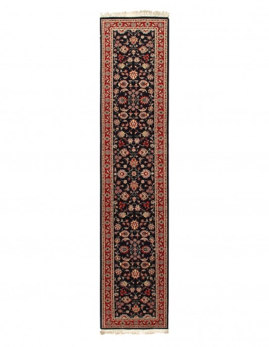 Navy Blue Fine Hand Knotted Tabriz Runner 2'8'' X 12'11'': Navy Blue Fine Hand Knotted Tabriz Runner 2'8'' X 12'11'' - New, Tabriz, Hand-Knotted, Lamb's Wool, 300 -51067- 862.This item is part of our fine auction collection which includes many fine home acces