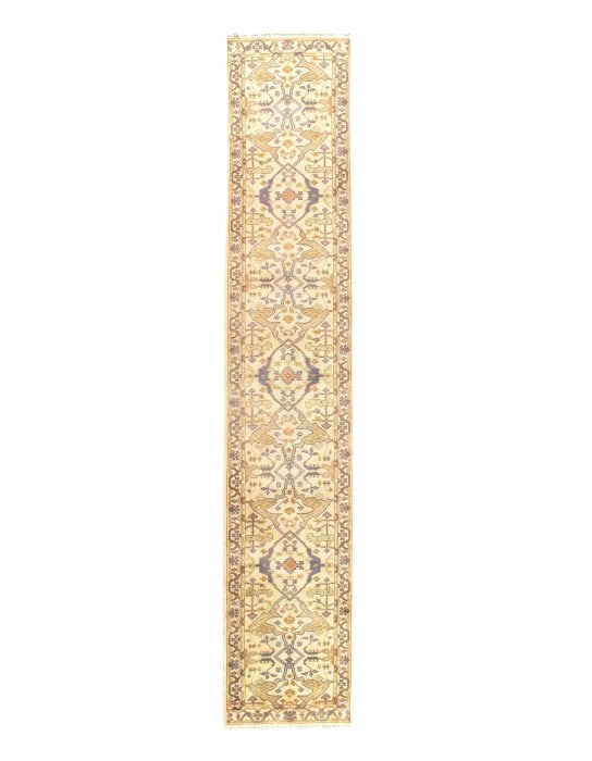 Ivory Fine Hand Knotted Oushak Runner 2'7'' X 13'9'': Ivory Fine Hand Knotted Oushak Runner 2'7'' X 13'9'' - New, Oushak, Hand-Knotted, Lamb's Wool, 300 -D11512- 862.This item is part of our fine auction collection which includes many fine home accessori