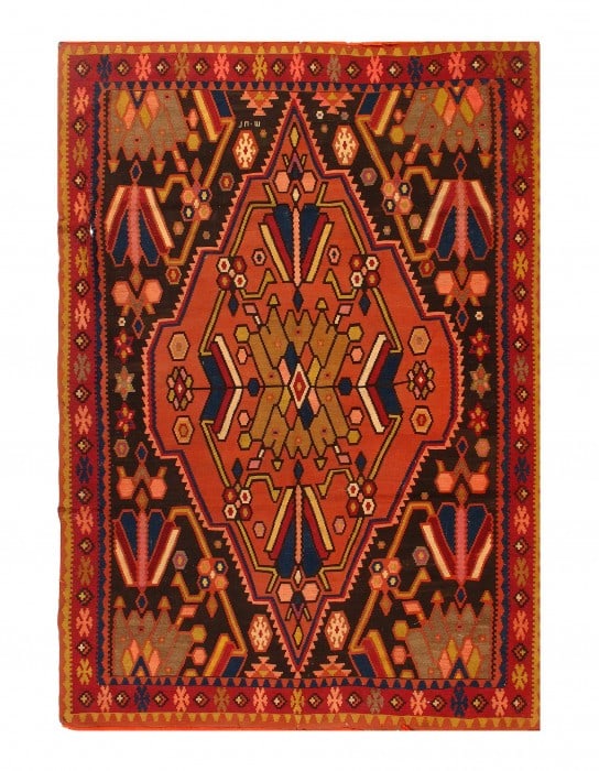 Navy Blue Antique Kilim 6'6'' X 9'6'': Navy Blue Antique Kilim 6'6'' X 9'6'' - Circa 1960, Flat Weave, Hand-Knotted, Lamb's Wool, 300 -15628- 862.This item is part of our fine auction collection which includes many fine home accessories in