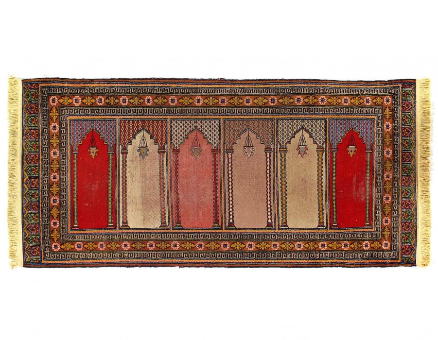 Vintage Bokhara Tribal Prayer Rug 3'2" ? 6'11": Vintage Bokhara Tribal Prayer Rug 3'2" ? 6'11" - 1940s, Bokhara, Hand-Knotted, Lamb's Wool, 300 -D14459- 862.This item is part of our fine auction collection which includes many fine home accessories 