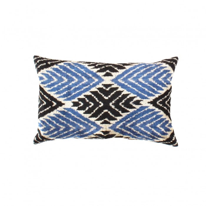 TI 156 Turkish Black & Blue Silk Ikat pillow - 16" x 24": TI 156 Turkish Black & Blue Silk Ikat pillow - New, Ikat, Hand-made, Velvet Silk, 300 -TI 156- 862.This item is part of our fine auction collection which includes many fine home accessories including
