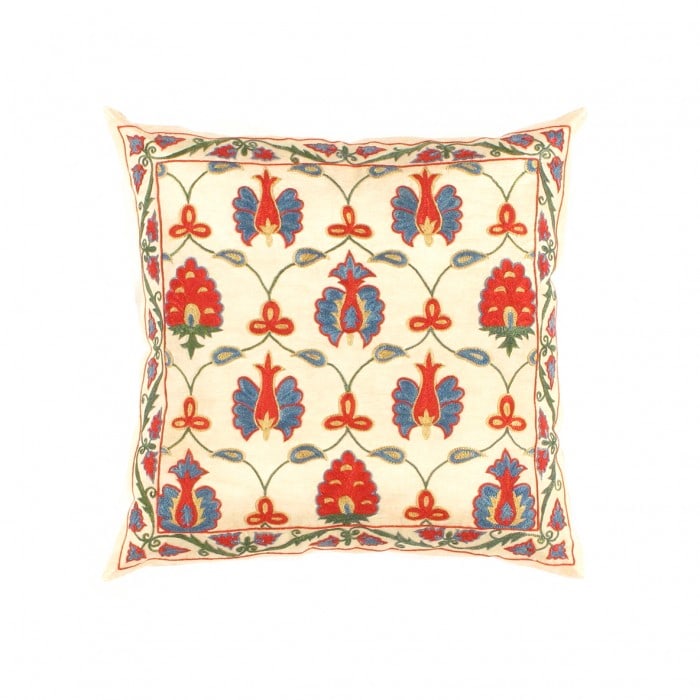TS 7 Beige Suzani Turkish Pillow - 20'' x 20'': TS 7 Beige Suzani Turkish Pillow - NEW, Suzani, Hand-made, Pure Silk, 300 -TS 7- 862.This item is part of our fine auction collection which includes many fine home accessories including antique rugs,