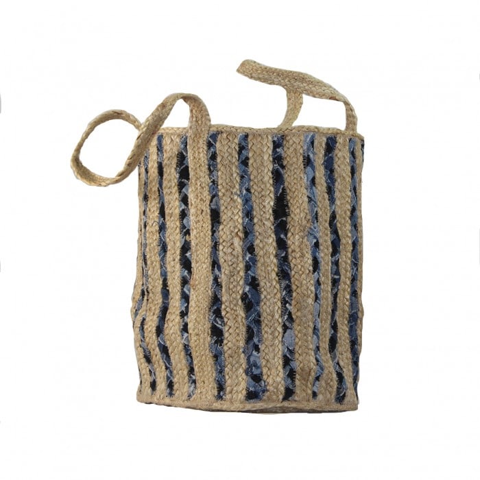 Denim and Jute Storage Tote Basket: Denim and Jute Storage Tote Basket -40" x 35" x 40" - New, Moroccan, N/A, Cotton, 300 -PA10601- 862.This item is part of our fine auction collection which includes many fine home accessories including
