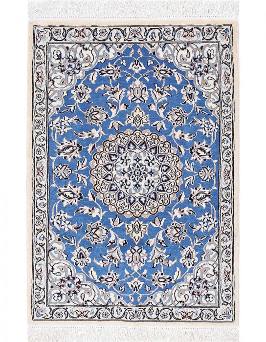 Light Blue Fine Hand knotted Persian silk & wool Nain 2'2'' X 3'3'': Light Blue Fine Hand knotted Persian silk & wool Nain 2'2'' X 3'3'' - New, Nain, Hand-Knotted, Wool & Silk, 300 -D13461- 862.This item is part of our fine auction collection which includes many fine h