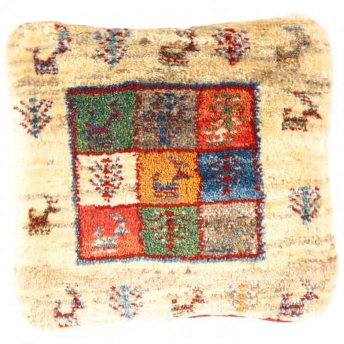 Fine Hand knotted Persian Gabbeh pillow 15'' X 16": Fine Hand knotted Persian Gabbeh pillow 15'' X 16" - New, Gabbeh, Handmade , Lamb's Wool, 300 -PG 206- 862.This item is part of our fine auction collection which includes many fine home accessories in