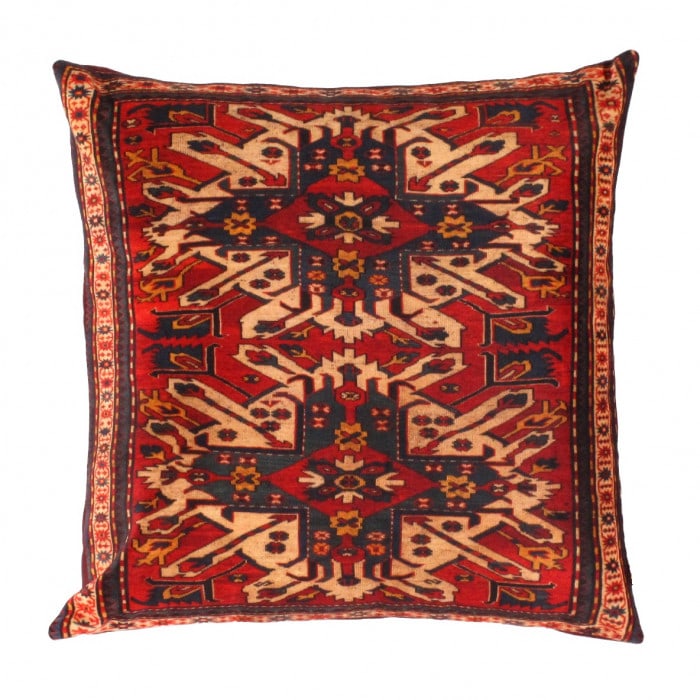 Traditional Kazak Design Velvet Pillow 16'' X 16'': Traditional Kazak Design Velvet Pillow 16'' X 16'' - New, Kazak, Hand-made, Velvet Silk, 300 -IR 112 A- 862.This item is part of our fine auction collection which includes many fine home accessories i