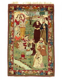 Persian Antique Kashan Omar Khayyam Pictorial Hand Knotted Rug 4'4'' X 7'