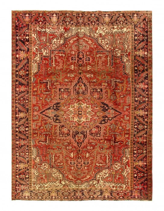 Rust Persian Antique Heriz 7'9'' X 11'1'': Rust Persian Antique Heriz 7'9'' X 11'1'' - Circa 1960, Heriz, Hand-Knotted, Lamb's Wool, 300 -24016- 862.This item is part of our fine auction collection which includes many fine home accessories inc