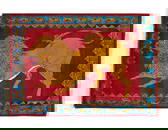 Animal Pictorial lion Shiraz Persian Hand Knotted Wool rug 3'4'' X 4'11''