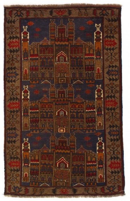 Navy Balouchi Prayer Rug 3' x 5: Navy Balouchi Prayer Rug 3' x 5 - New, Baluch, Hand-Knotted, Lamb's Wool, 300 -D08727- 862.This item is part of our fine auction collection which includes many fine home accessories including antique 