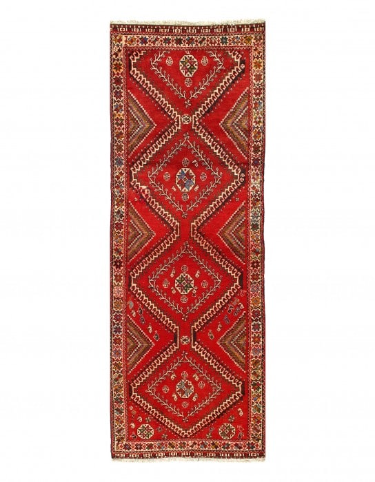 Red Persian Antique Hand Knotted Shiraz Runner 3'11'' X 9'5'': Red Persian Antique Hand Knotted Shiraz Runner 3'11'' X 9'5'' - , Shiraz, Hand-Knotted, Lamb's Wool, 300 -17545- 862.This item is part of our fine auction collection which includes many fine home acce
