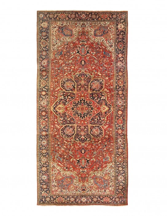 Persian Antique Hand Knotted Heriz 10'9'' X 22'1'': Persian Antique Hand Knotted Heriz 10'9'' X 22'1'' - Circa 1950, Serapi, Hand-Knotted, Lamb's Wool, 300 -D12096- 862.This item is part of our fine auction collection which includes many fine home acce