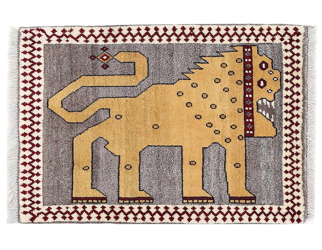 Animal Pictorial lion Hand Knotted 2'X 3': Animal Pictorial lion Hand Knotted 2'X 3'- New, Shiraz, Hand-Knotted, Lamb's Wool, 300 -D13745- 862.This item is part of our fine auction collection which includes many fine home accessories including