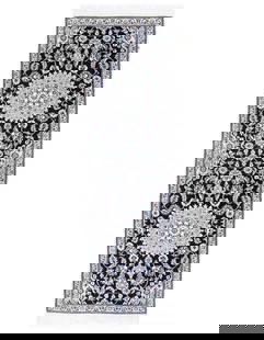 Navy Blue Fine Hand knotted Silk & wool Nain Runner 2'X 6'6": Navy Blue Fine Hand knotted Silk & wool Nain Runner 2'X 6'6" - NEW, Nain, Hand-Knotted, Wool & Silk, 300 -D13592- 862.This item is part of our fine auction collection which includes many fine home