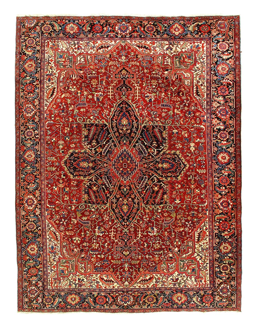 Rust Persian Antique Heriz Rug 9'9"X 13'1": Rust Persian Antique Heriz Rug 9'9"X 13'1" - CIRCA 1940, Heriz, Hand-Knotted, Lamb's Wool, 300 -D14598- 862.This item is part of our fine auction collection which includes many fine home accessories i