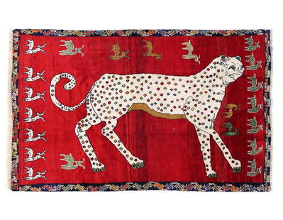Animal Pictorial Cheetah Hand Knotted Rug 5' X 7'9": Animal Pictorial Cheetah Hand Knotted Rug 5' X 7'9" - NEW, Animal, Hand-Knotted, Lamb's Wool, 300 -D13797- 862.This item is part of our fine auction collection which includes many fine home