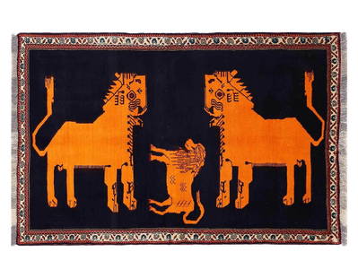Animal Pictorial lion Hand Knotted Rug 3'8"X 5'8': Animal Pictorial lion Hand Knotted Rug 3'8"X 5'8' - NEW, Animal, Hand-Knotted, Lamb's Wool, 300 -D13803- 862.This item is part of our fine auction collection which includes many fine home accessories