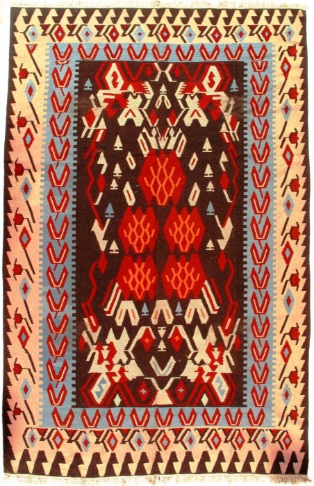 Brown Vintage Turkish Kilim 8' x 12'2": Brown Vintage Turkish Kilim 8' x 12'2" - circa 1960, Turkish, Hand-Woven, Wool on Wool, 300 -D03695- 862.This item is part of our fine auction collection which includes many fine home accessories incl