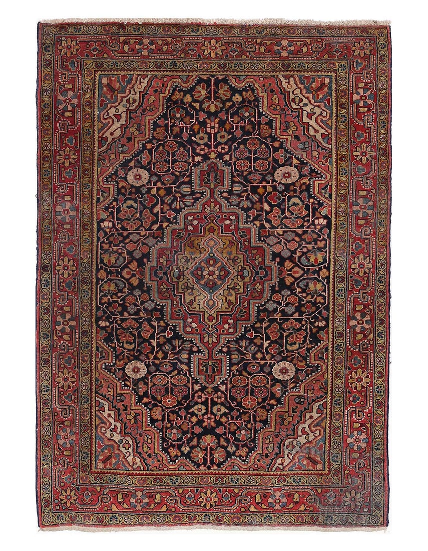 Navy Blue Fine Hand knotted Persian Antique Sarouk 3'6'' X 5'2'': Navy Blue Fine Hand knotted Persian Antique Sarouk 3'6'' X 5'2'' - 1950, Sarouk, Hand-Knotted, Lamb's Wool, 300 -D13943- 862.This item is part of our fine auction collection which includes many fine h