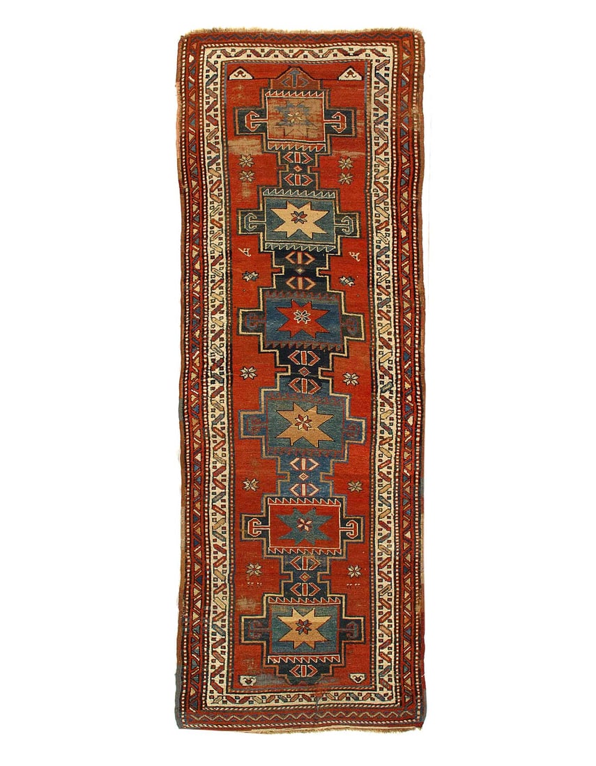 Rust Russian Antique Kazak runner 3'6"X10'2": Rust Russian Antique Kazak runner 3'6"X10'2" - circa 1880, Kazak, Hand-Knotted, Lamb's Wool, 300 -D14516- 862.This item is part of our fine auction collection which includes many fine home accessories