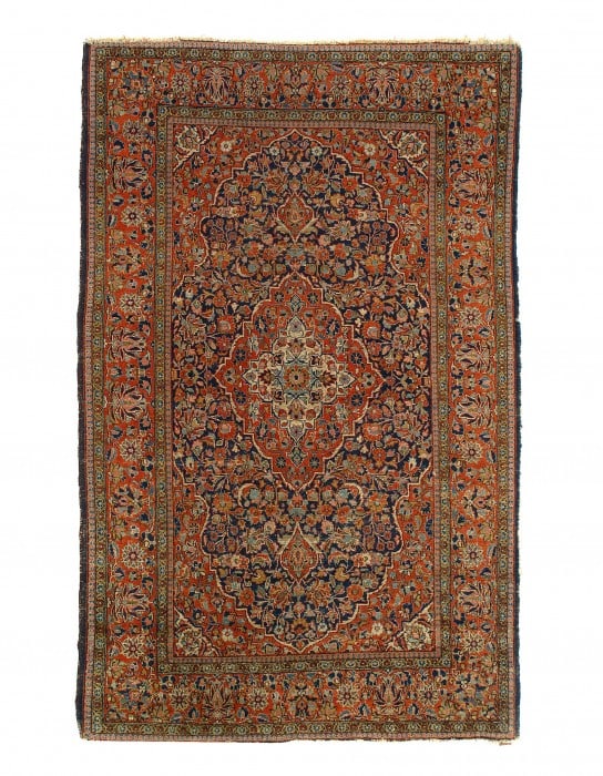 Navy Blue Fine Hand Knotted Persian Antique Kashan 4' X 6'11'': Navy Blue Fine Hand Knotted Persian Antique Kashan 4' X 6'11'' - Late 19th Century, Kashan, Hand-Knotted, Lamb's Wool, 300 -D11669- 862.This item is part of our fine auction collection which includes