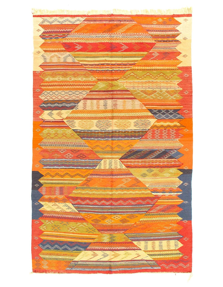 Fine Hand Knotted Flat Weave Moroccan 4'9"X 8'4": Fine Hand Knotted Flat Weave Moroccan 4'9"X 8'4" - CIRCA 1950, Moroccan, Hand-Woven, Lamb's Wool, 300 -D11873- 862.This item is part of our fine auction collection which includes many fine home access