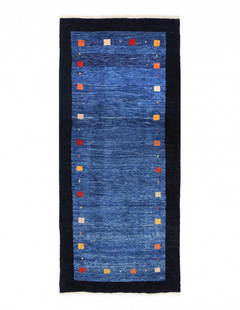 Navy Blue Fine hand knotted Persian Gabbeh runner 2'8'' X 6'6'': Navy Blue Fine hand knotted Persian Gabbeh runner 2'8'' X 6'6'' - New, Gabbeh, Hand-Knotted, Lamb's Wool, 300 -D13870- 862.This item is part of our fine auction collection which includes many fine hom