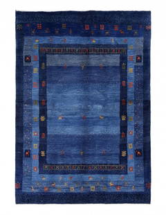 Navy Blue Fine Hand knotted Persian Gabbeh 4'11'' X 6'11'': Navy Blue Fine Hand knotted Persian Gabbeh 4'11'' X 6'11'' - New, Gabbeh, Hand-Knotted, Lamb's Wool, 300 -D13883- 862.This item is part of our fine auction collection which includes many fine home acc