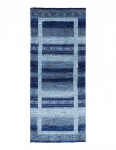 Blue color Fine Hand knotted Persian Gabbeh Runner 1'11'' X 5'1'': Blue color Fine Hand knotted Persian Gabbeh Runner 1'11'' X 5'1'' - New, Gabbeh, Hand-Knotted, Lamb's Wool, 300 -D13895- 862.This item is part of our fine auction collection which includes many fine h