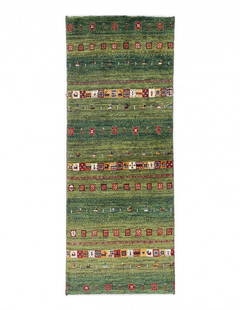 Green color Fine Hand knotted Persian Gabbeh Runner 1'9'' X 4'11'': Green color Fine Hand knotted Persian Gabbeh Runner 1'9'' X 4'11'' - New, Gabbeh, Hand-Knotted, Lamb's Wool, 300 -D13896- 862.This item is part of our fine auction collection which includes many fine