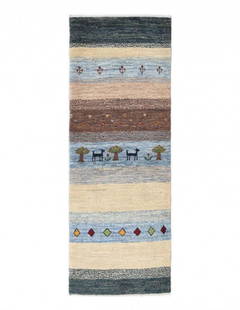 Multi color Fine Hand knotted Persian Gabbeh runner 1'8'' X 4'11'': Multi color Fine Hand knotted Persian Gabbeh runner 1'8'' X 4'11'' - New, Gabbeh, Hand-Knotted, Lamb's Wool, 300 -D13861- 862.This item is part of our fine auction collection which includes many fine