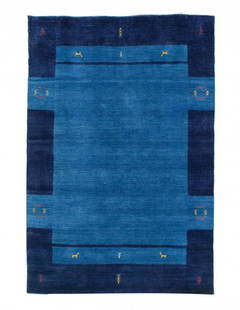 Navy blue Hand knotted Gabbeh 5'X 8': Navy blue Hand knotted Gabbeh 5'X 8' - NEW, Gabbeh, Hand-Knotted, Lamb's Wool, 300 -D14984- 862.This item is part of our fine auction collection which includes many fine home accessories including ant