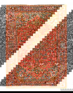 Rust Persian Antique Heriz Rug 7'5" X 11': Rust Persian Antique Heriz Rug 7'5" X 11' - CIRCA 1920, Heriz, Hand-Knotted, Lamb's Wool, 300 -D12590- 862.This item is part of our fine auction collection which includes many fine home accessories in