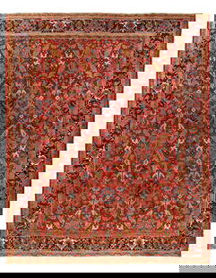 Rust Antique Persian Heriz Serapi Rug 9'5"X 11'9": Rust Antique Persian Heriz Serapi Rug 9'5"X 11'9" - circa 1920, Heriz, Hand-Knotted, Lamb's Wool, 300 -D14599- 862.This item is part of our fine auction collection which includes many fine home access