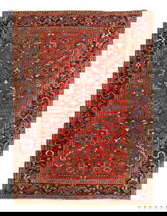 Rust Antique Persian Heriz Serapi Rug 6'6"x 8'11": Rust Antique Persian Heriz Serapi Rug 6'6"x 8'11" - CIRCA 1920, Heriz, Hand-Knotted, Lamb's Wool, 300 -D14911- 862.This item is part of our fine auction collection which includes many fine home access
