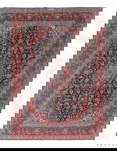 Navy Blue Fine Hand knotted Persian Kashan 8'7'' X 11'8'': Navy Blue Fine Hand knotted Persian Kashan 8'7'' X 11'8'' - 1980, Kashan, Hand-Knotted, Lamb's Wool, 300 -D13421- 862.This item is part of our fine auction collection which includes many fine home acc
